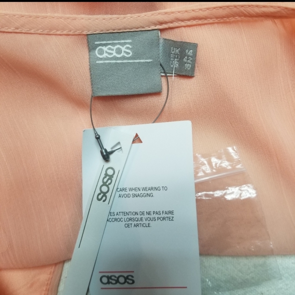 asos peach sheer long sleeve wrap blouse - Picture 5 of 7